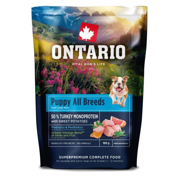 Vzorek Ontario Puppy & Junior All Breeds Monoprotein Turkey & Sweet Potatoes 0,1kg