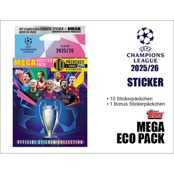Topps UEFA Champions League 2025/2026 Samolepky – Mega Eco Pack