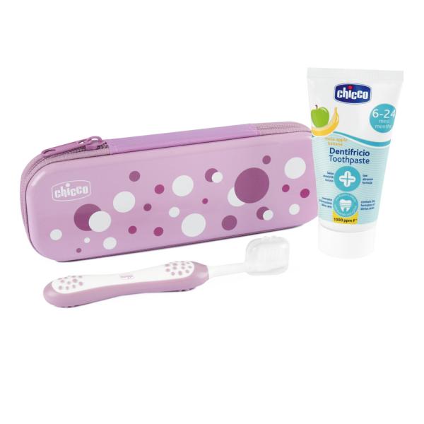 CHICCO Sada zubní kartáček a pasta v pouzdře Always smiling - lilac, 6m+ (obrázek 3)