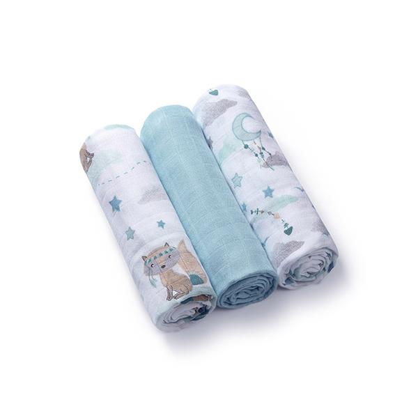 BABYONO Pañales de bambú 3 uds Blue, 70x70 cm