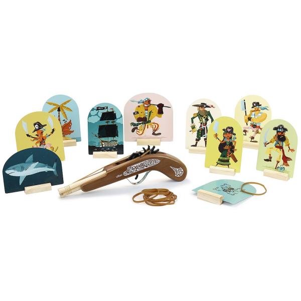 Vilac Pistolet Pirate En Bois Avec éLastiques Et Cibles-image