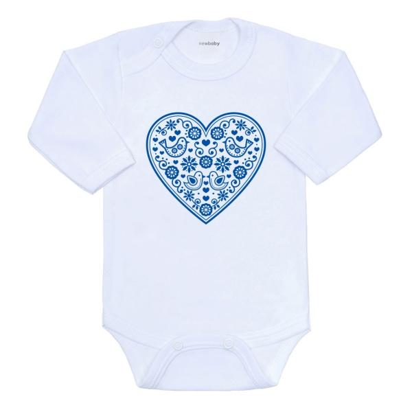 Dětské body s potiskem New Baby Lidový vzor modré srdíčko 80 (9-12m)