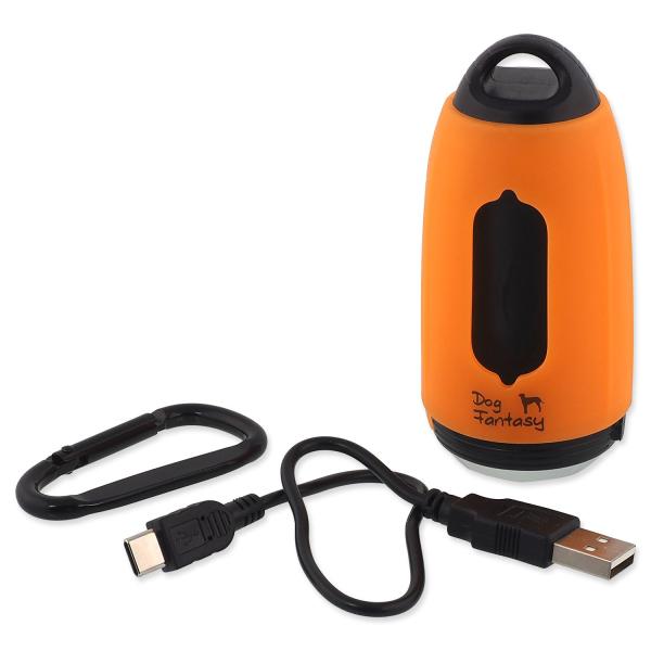 Baterka Dog Fantasy USB s kapsami na exkrementy oranžová