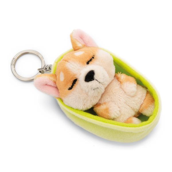 NICI klíčenka spící Pejsek Welsh Corgi 12 cm, světle-zelený košík, GREEN (obrázek 3)