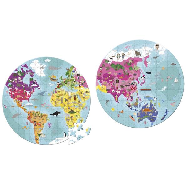 Janod Puzzle v kufříku oboustranné Zeměkoule Mapa světa 208 ks