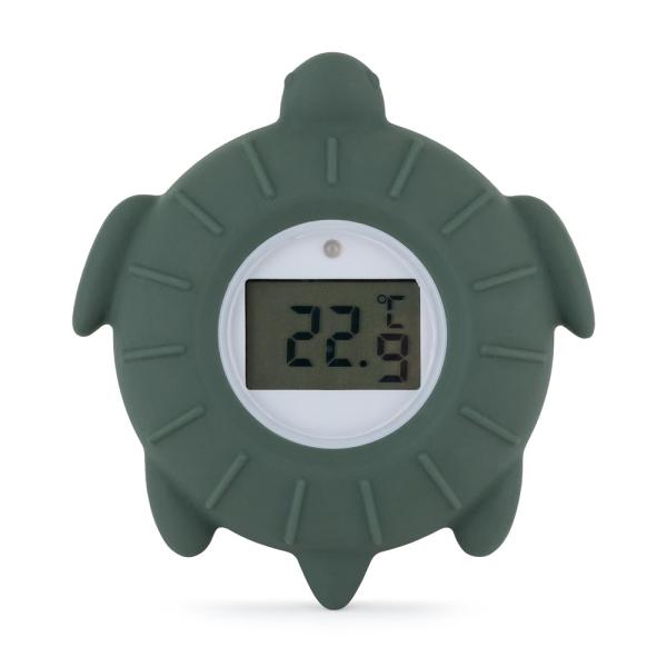 PETITE&MARS Teplomer silikónový digitálny do vody Turtle Terry Misty Green 0m+