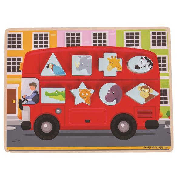 Bigjigs Toys Vkládací puzzle autobus se zvířátky