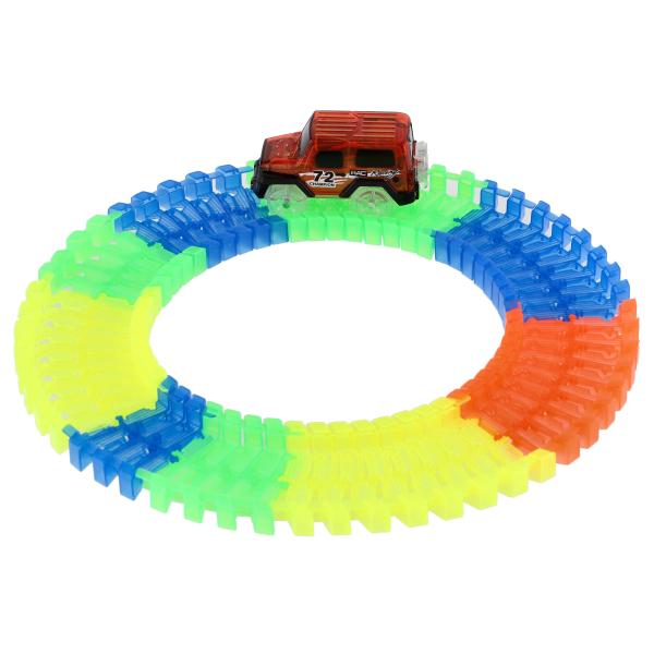 Dráha svietiaca v tme + auto na batérie plast 57ks dĺžka 72cm