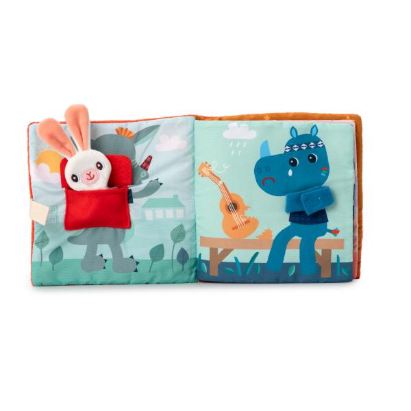 Lilliputiens - textilná knižka s aktivitami - jelenček Stella a jeho muchláček