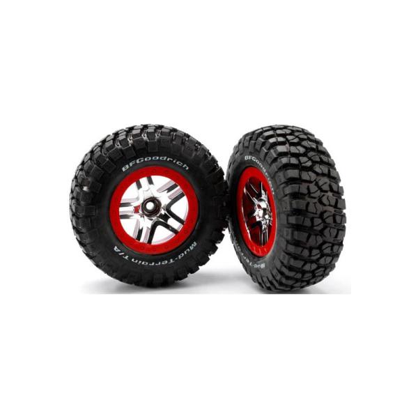 Traxxas koleso 2.2/3.0", disk SCT Split-Spoke strieborný-červený, pneu KM2 S1 (2) (2WD predný)