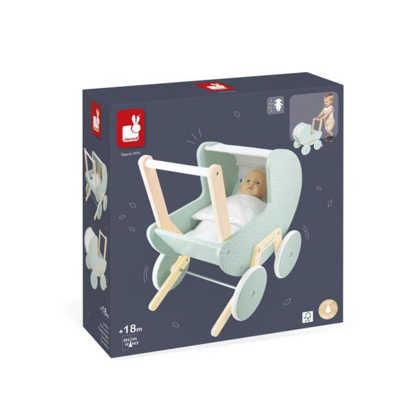 Janod Dřevěný kočárek pro panenku s peřinkou a polštářkem Zen (obrázek 8)