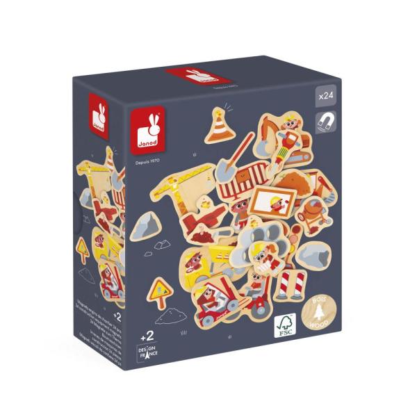 Janod Dřevěné magnetky pro děti Na stavbě 24 ks