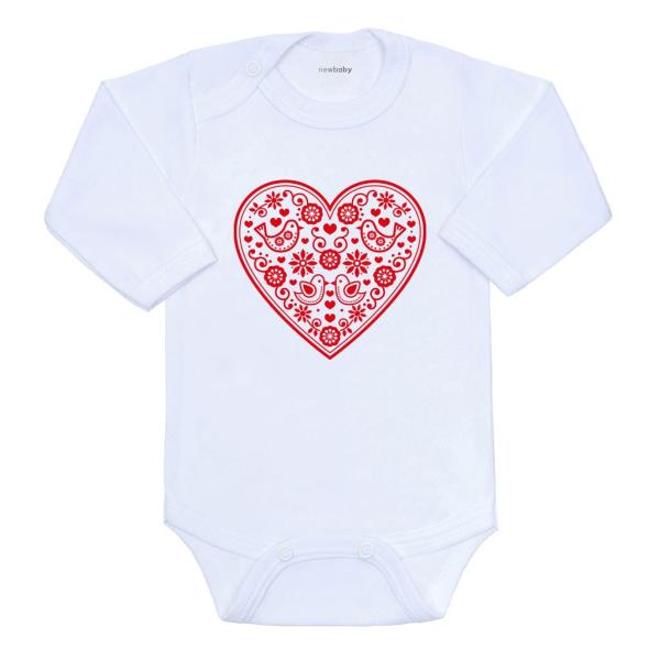 Dětské body s potiskem New Baby Lidový vzor červené srdíčko 62 (3-6m)