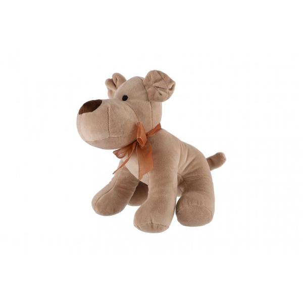 Psík s mašľou sedici, plyš 23cm  hnedý