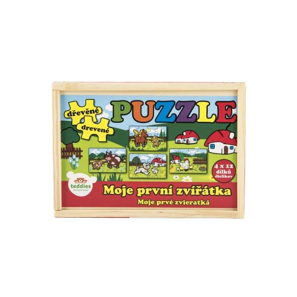Puzzle dřevěné Moje první zvířátka 4x12 dílků 20x14x3, 5cm v dřevěné krabičce (obrázek 4)
