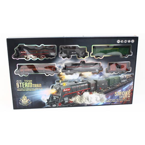 SET Elektrická vláčkodráha – Parní lokomotiva s kouřem, světlem a zvukem na baterie 89 ks