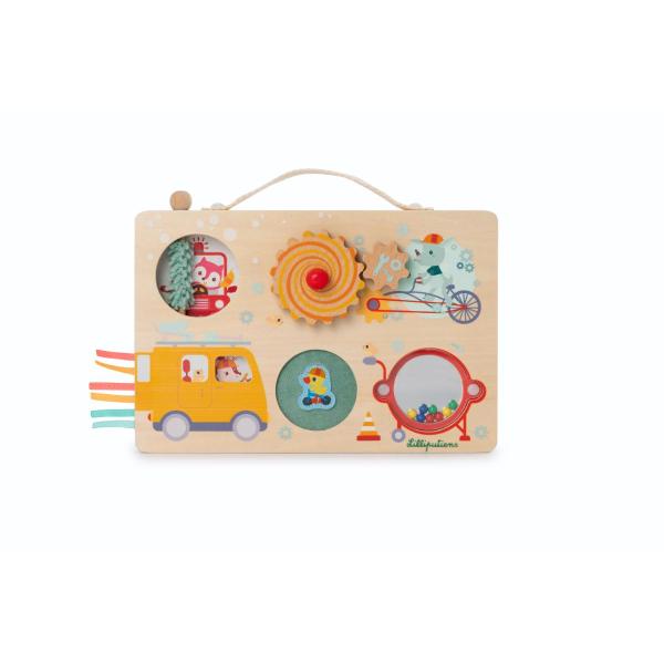 Lilliputiens - drevený panel s aktivitami - dobrodružstvo na cestách
