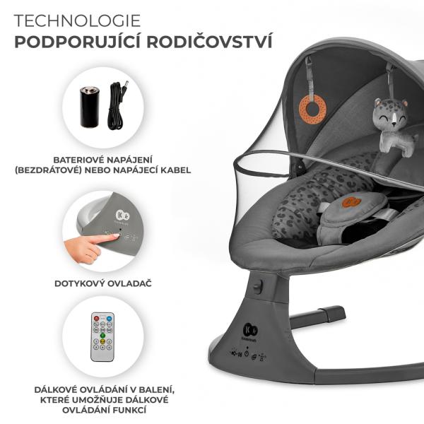 KINDERKRAFT Houpací lehátko s melodií 2v1 Lumi, do 9 kg, Premium Dark Grey