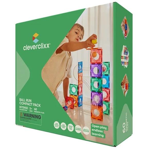 Cleverclixx Juego de construcción magnética Ball Run Compact Pack Intense 60 piezas