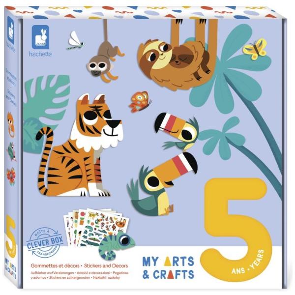 Janod - My Arts & Crafts - Dai 5 Anni - Tessere Adesive E Decorazioni - 5 Quadretti - Kit Attività Creative Bambini - Abilità Fino-Motorie E Concentrazione - J07744-image