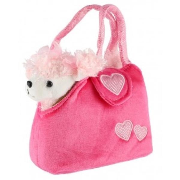 Pes/Psík v kabelke/taške ružovéj plyš v sáčku