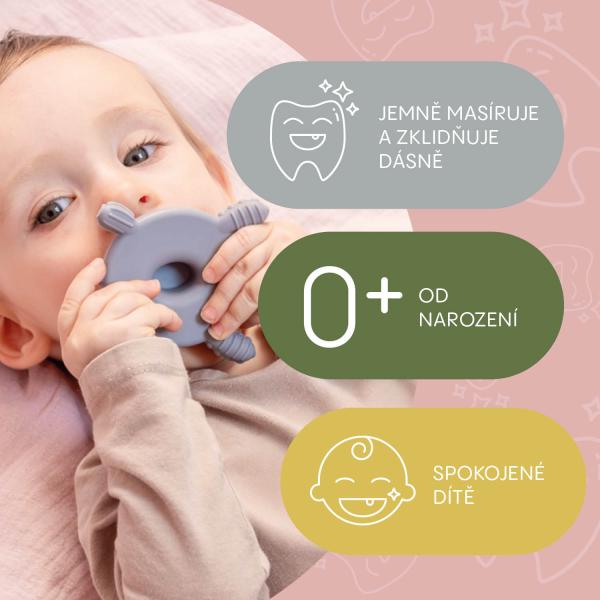 Silikonové dřevěné kousátko Turtle, Dove Grey