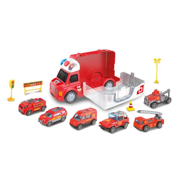 Auto hasičské s efektmi a 6 malými autami
