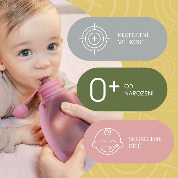 Silikonový plnitelný sáček na dětskou stravu, Transparent Pink