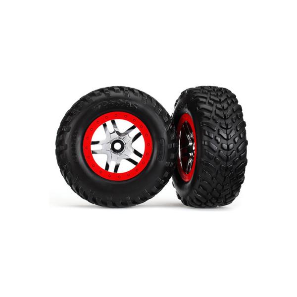Traxxas kolo 2.2/3.0", disk SCT Split-Spoke strieborný-červený, pneu SCT S1 (2)