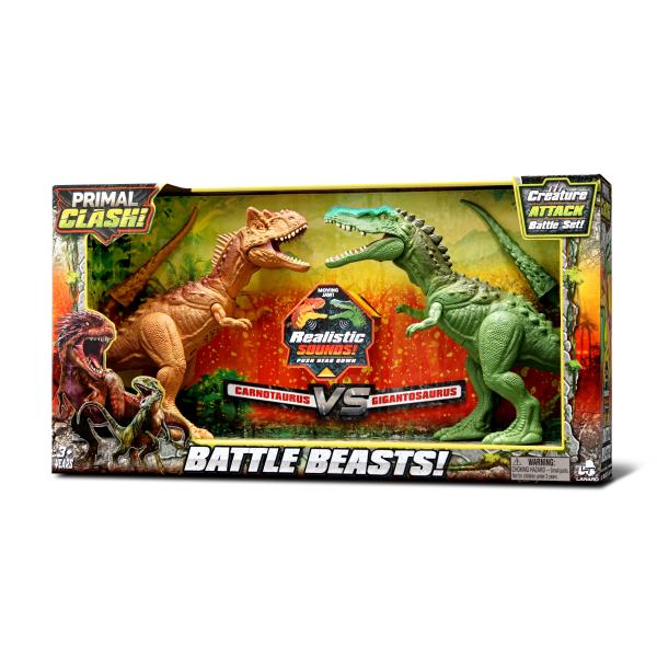 Primal Clash! Set di battaglia dinosauri Carnotaurus VS Gigantosaurus 21 cm