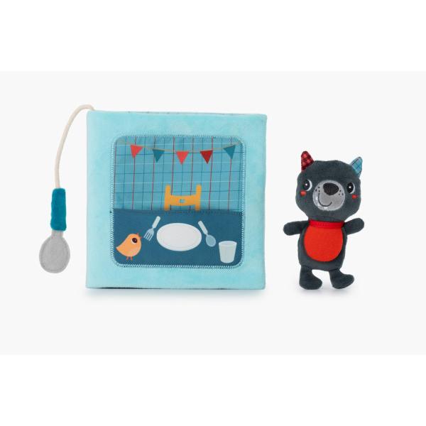 Lilliputiens - textilná knižka s prstovou bábkou - vlk Ľudovít sa učí jesť