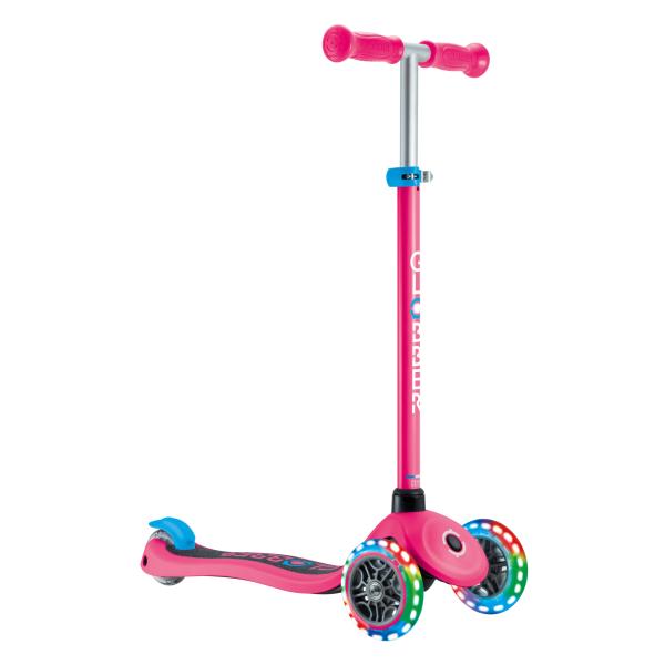Monopattino a tre ruote per bambini Globber - Primo Lights V2 - Ruote Illuminate - Pin Fucsia