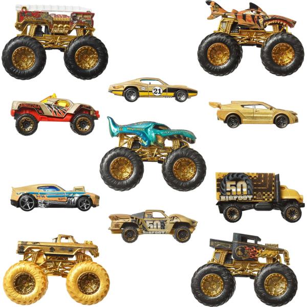 Mattel Hot Wheels Monster Trucks Bigfoot 50. výročí Set angličáků & trucků (obrázek 4)