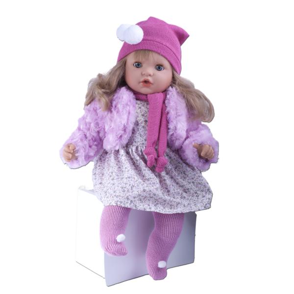 TYBER Paula blondýna v růžovém plačící panenka s dudlíkem, vel. S 48 cm