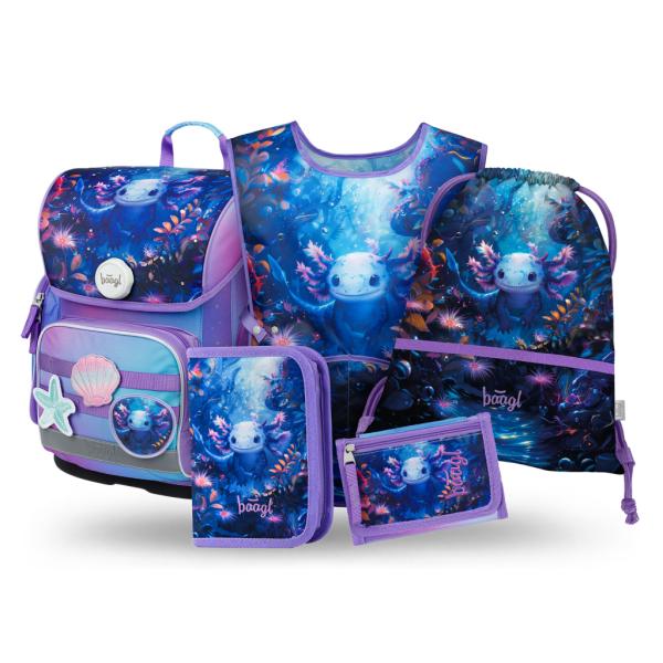 BAAGL SADA 5 Ergo Axolotl: aktovka, penál, sáček, zástěra, peněženka