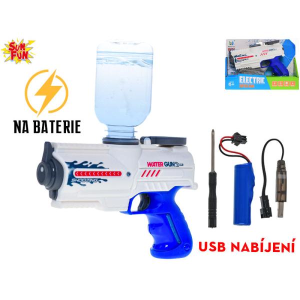Sun Fun vodní pistole 18 cm na baterie + USB s nádržkou na vodu.
