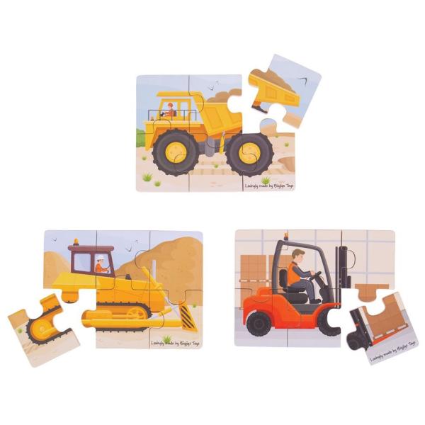 Bigjigs Toys Puzzle 3v1 Stavebné stroje