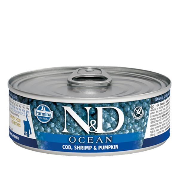 N&D CAT OCEAN TUNA, COD, SHRIMP & PUMPKIN KITTEN 70 GR