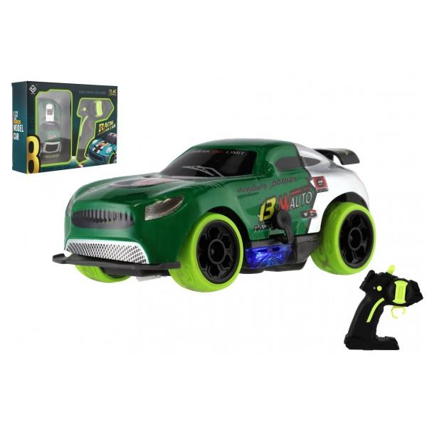 Auto RC závodní 2,4 GHz plast 12cm na baterie se světlem zelené