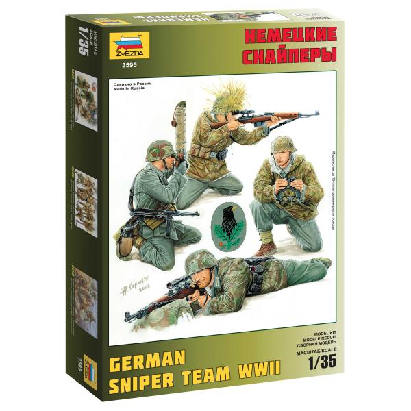 Zvezda 3595 German Sniper Team Wwii - Scala 1:35 - Figurini Da Assemblare In Plastica-image