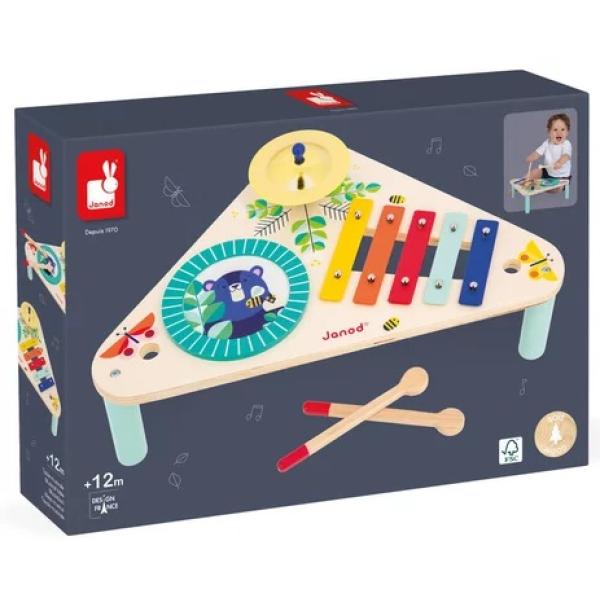 Janod Gioia Dřevěný hudební stolek xylofon-buben-činely