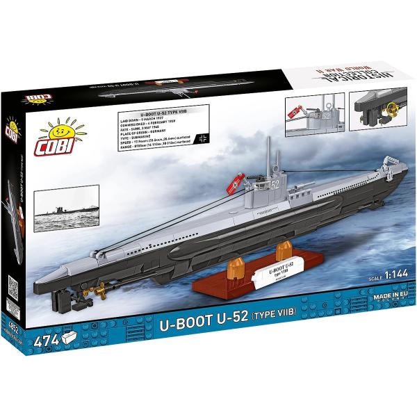 Cobi 4852 Druhá světová válka Německá ponorka VIIB (U-Boat U-52), 1:144, 470 k