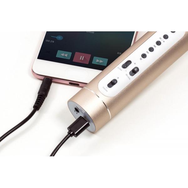 Mikrofon karaoke Bluetooth zlatý na baterie s USB kabelem (obrázek 3)