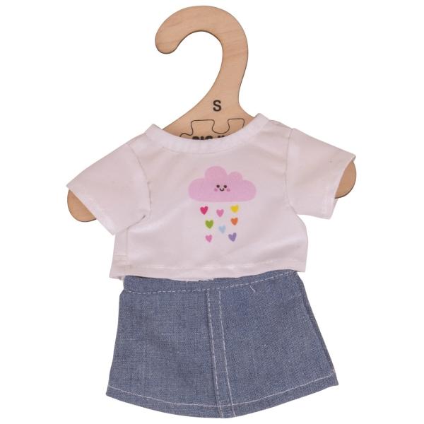 Bigjigs Toys Biele tričko s riflovou sukňou pre bábiku 28cm