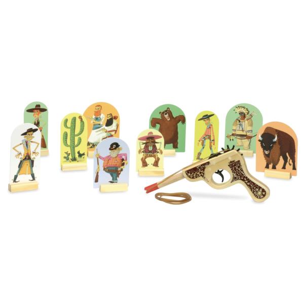 Vilac Vilac9911 Far West, Pistola Di Legno Con Elastico E Bersagli, Multicolore, Media-image