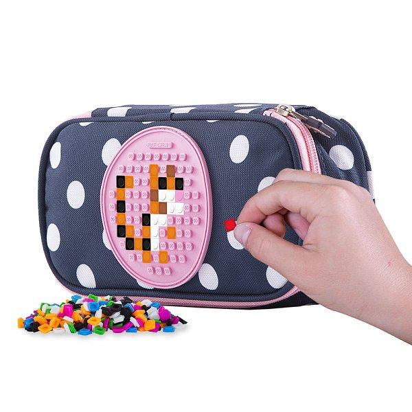 PIXIE CREW studentský penál modrý s bílými tečkami