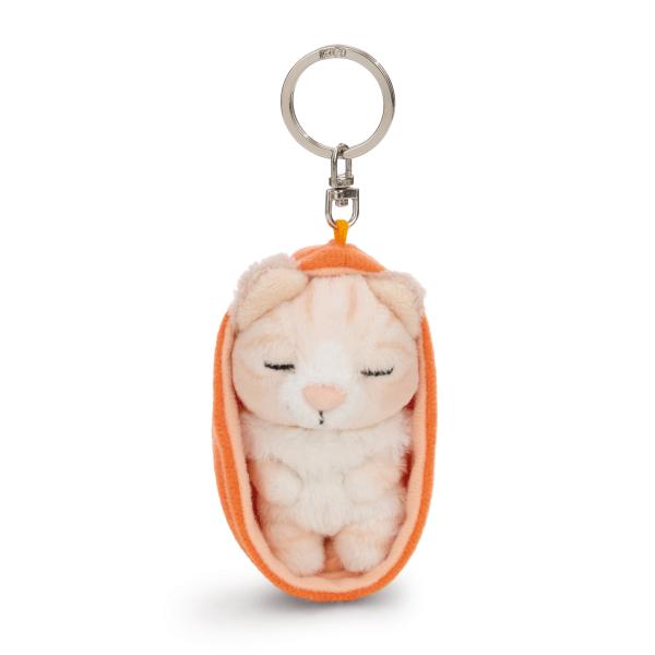 NICI klíčenka spící Kočička béžová 12 cm, oranžový košík, GREEN