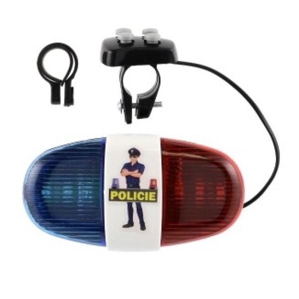 Svetlo policajné na bicykel plast na batérie so svetlom, zvukom na karte