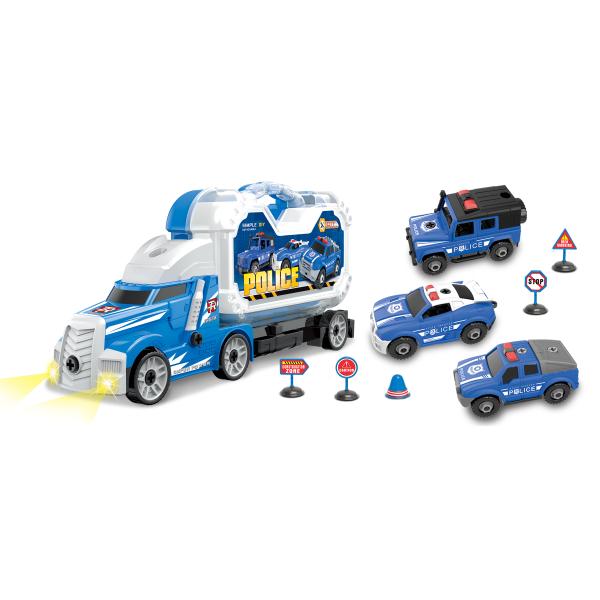 Kamión policajný s 3 autami skrutkovací s efektmi 42 cm