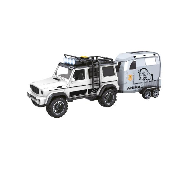 CITY SERVICE CAR – 1:14 – Terénní vozidlo s přívěsem a koněm (se zvukem a světly)